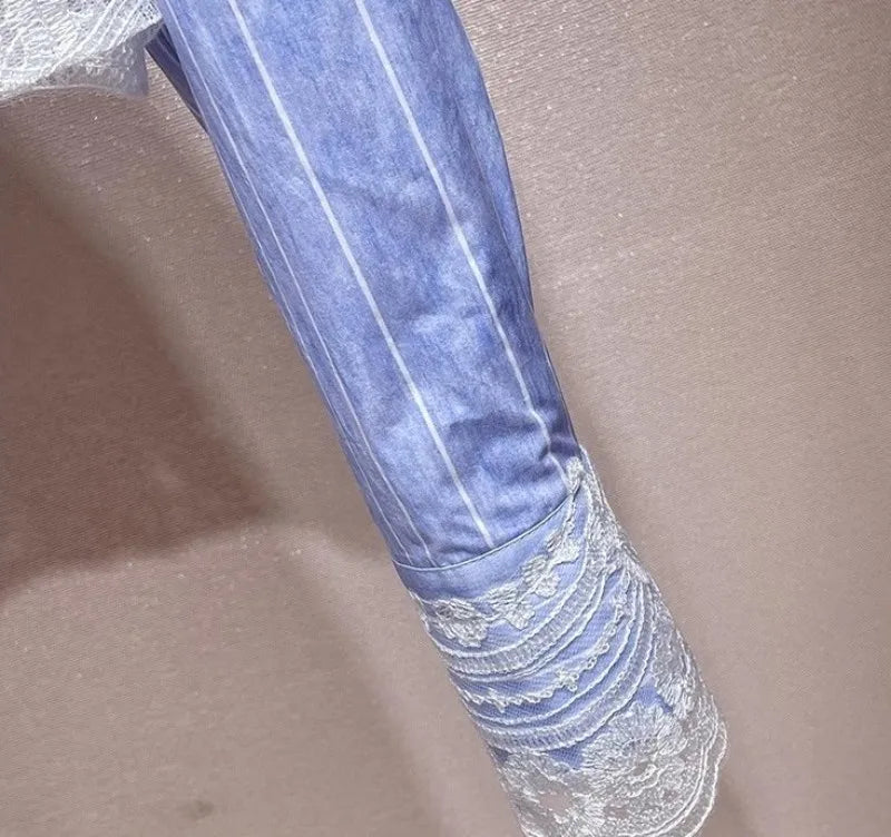 Lace Embroidery Patchwork Short Shirts