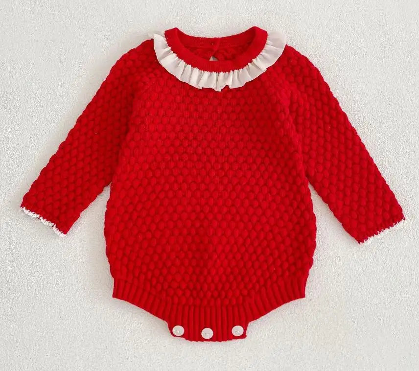 Baby Girls Knitted Bodysuit Long Sleeve Ruffled
