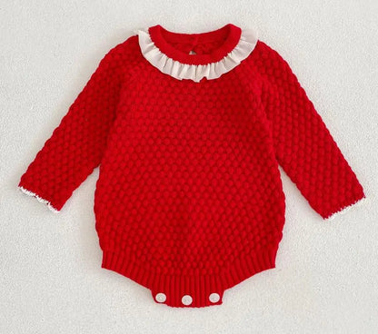 Baby Girls Knitted Bodysuit Long Sleeve Ruffled