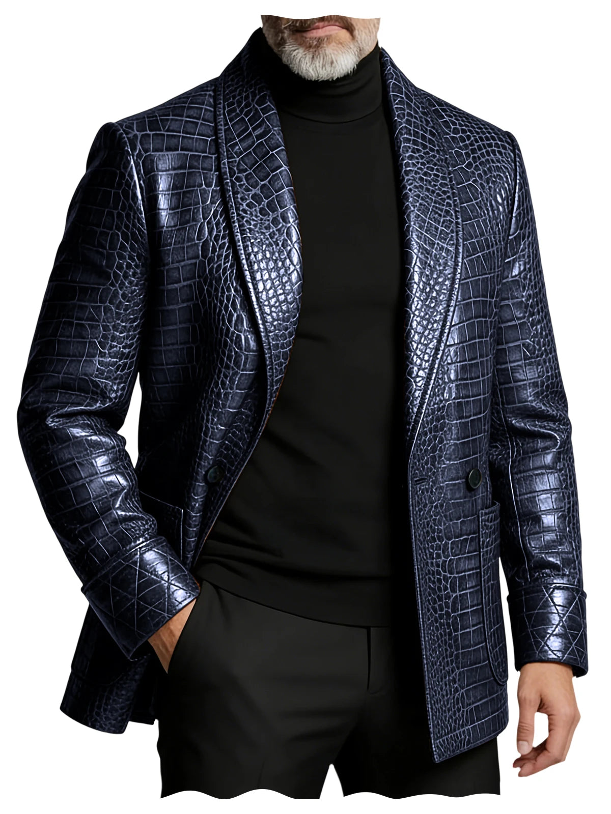 Crocodile Pattern Leather Blazer, Tuxedo Jacket