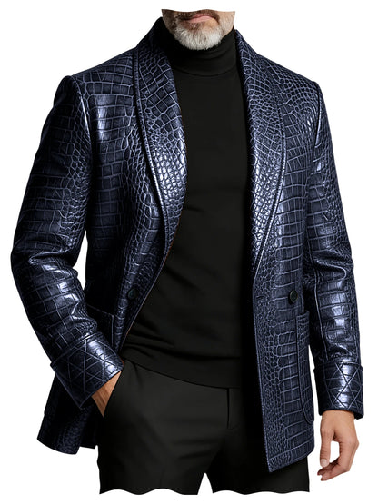 Crocodile Pattern Leather Blazer, Tuxedo Jacket