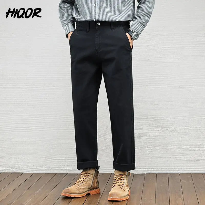 Casual Cotton Pants, Loose Straight Leg Workwear