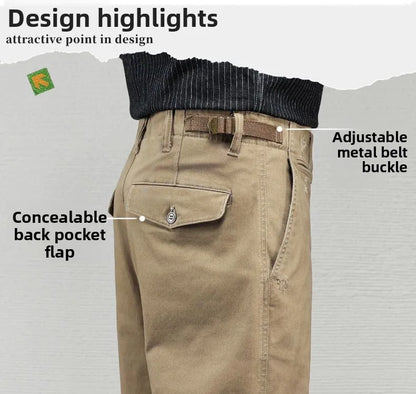 Casual Cotton Pants, Loose Straight Leg Workwear
