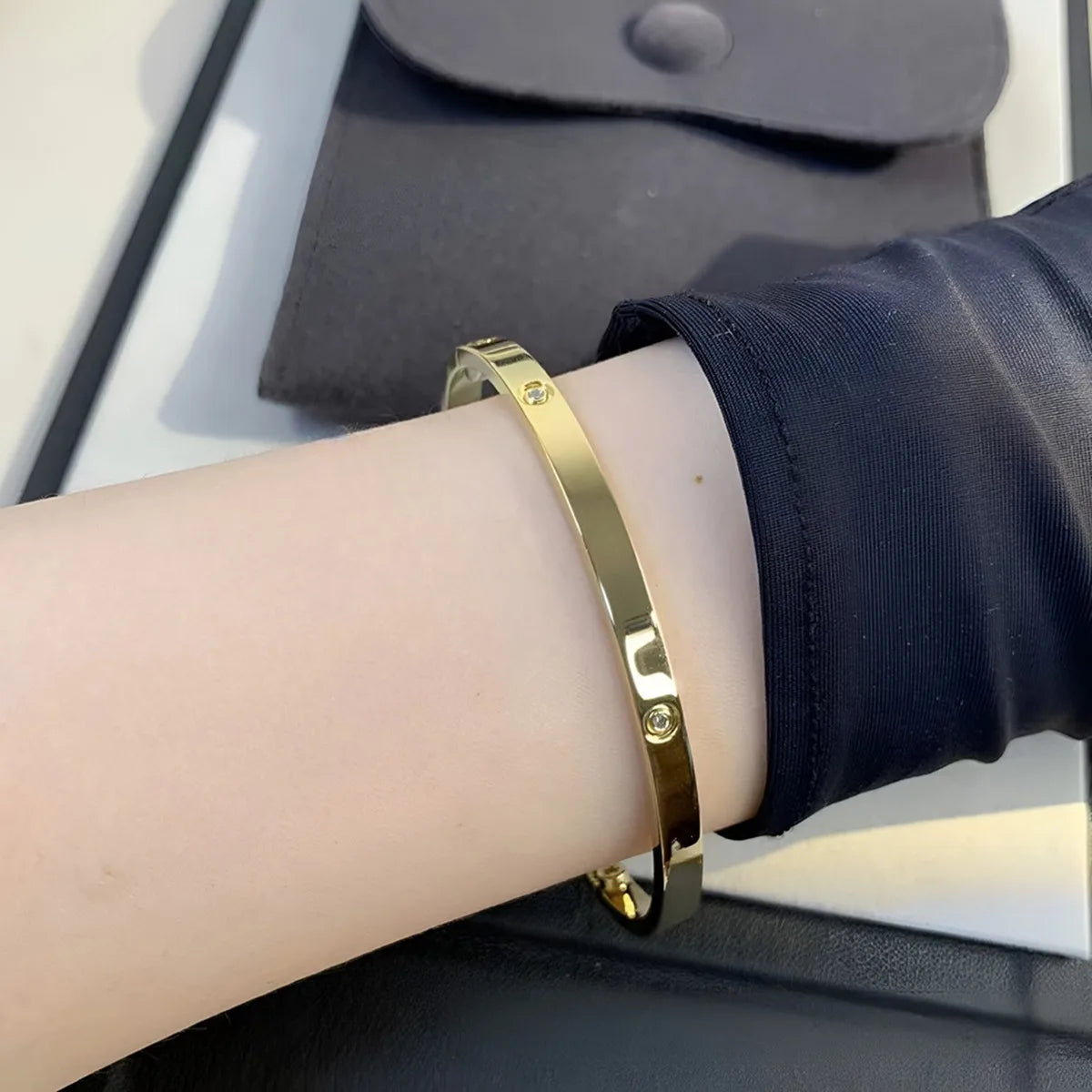 Diamond Cuff Women Bracelet Gold Tone