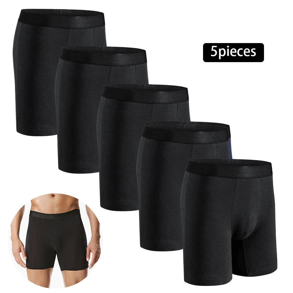 5pcs Mid-Long Cotton Boxer Shorts Men Underwear