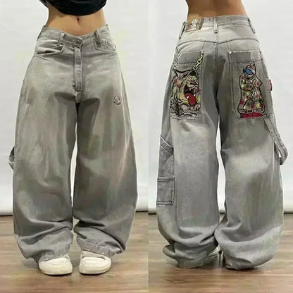 Oversized Print Baggy Jeans Men Vintage Gothic