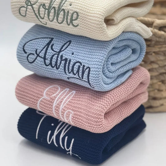 Personalized Name Baby Knitted Blanket Cotton Wraps