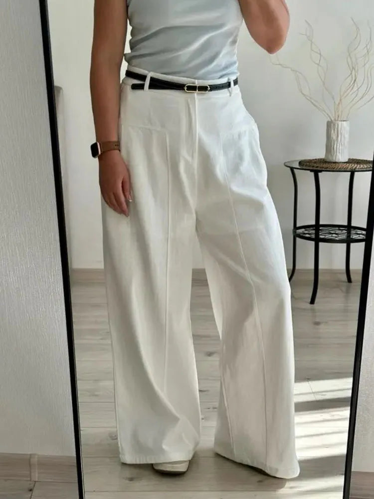 White Pants For Women Cotton Formal High Waist