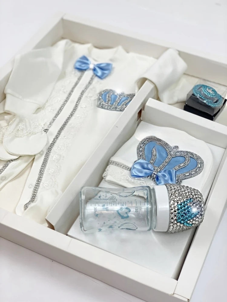 4 Pcs Boy/Girl Rhinestone Crown Jumpsuit Clothing