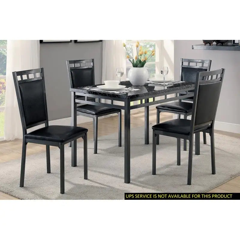 5-Piece Dinette Faux Marble Top Table and 4 Chairs