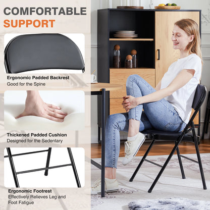 JHK Leather Padded Folding Chair 4 Pack Sturdy Metal