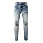 Men Paisley Bandana Print Patch Jeans Skinny