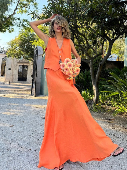 2 PCS Sleeveless Fashionable Chic Vest Skirt Suit