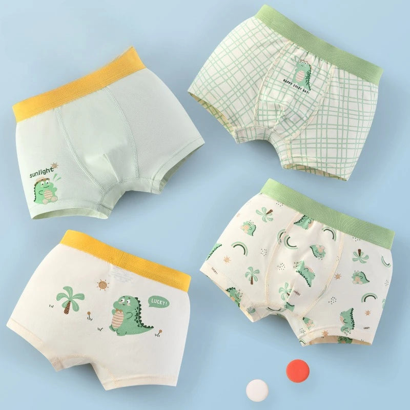 4PCS Boys Cute Cotton Antibacterial Cartoon Print Underwear