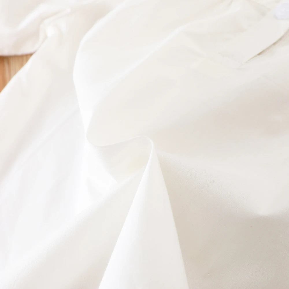 Girls' White Blouse Floral Embroidered Collar Bow