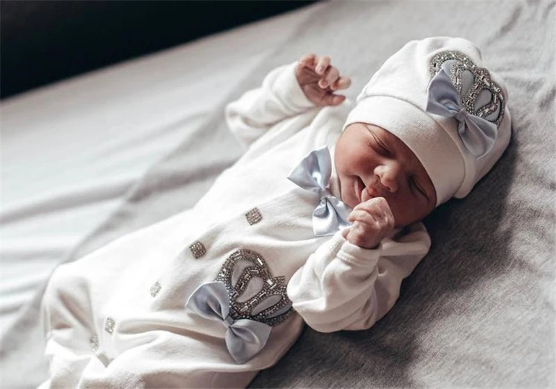 4 Pcs Boy/Girl Rhinestone Crown Jumpsuit Clothing