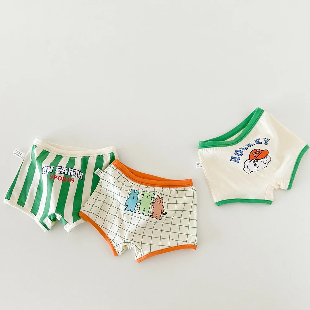 3PCS Young Girls/Boys Cute Cotton Briefs Boxers Underwear