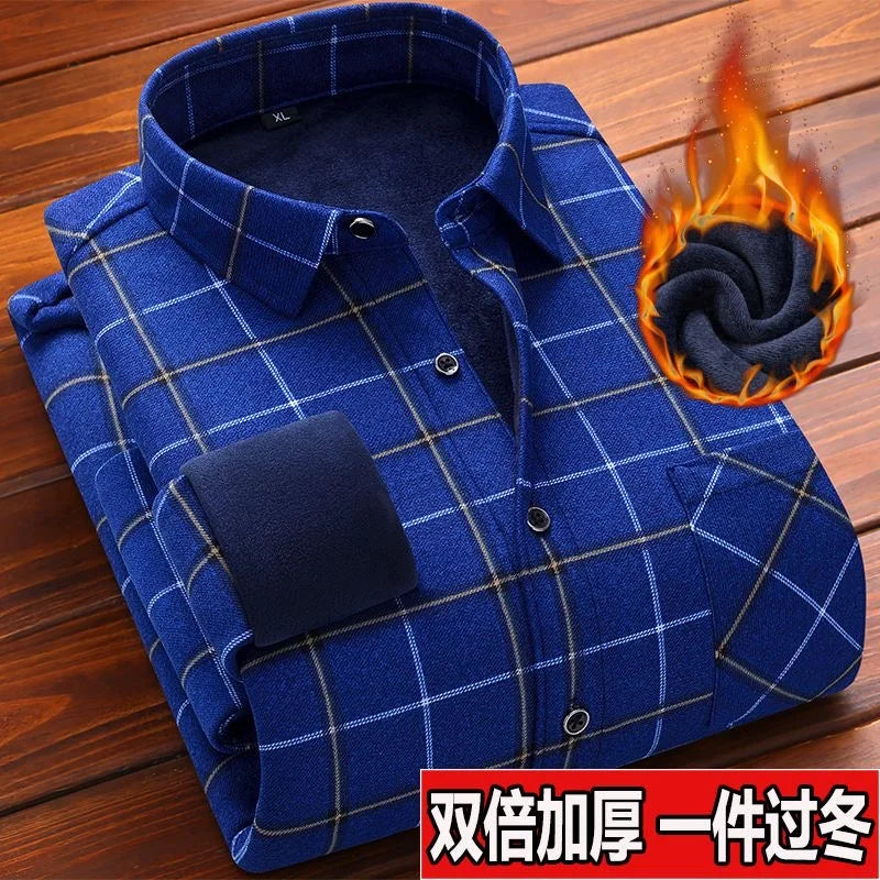 American Vintage Thickened Warm Plaid Shirt Mens