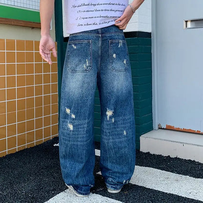 Men's Wide-Leg Jeans Retro Trendy Distressed