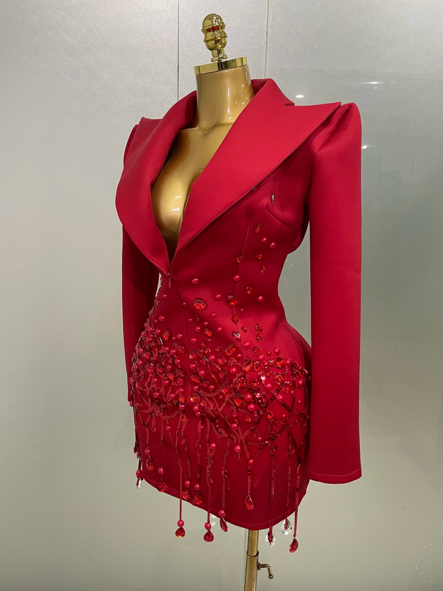 Sparkly Crystal Pearls Long Sleeve Mini Dress