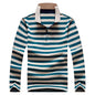 Men Polo Shirt Cotton Long Sleeve Stripe