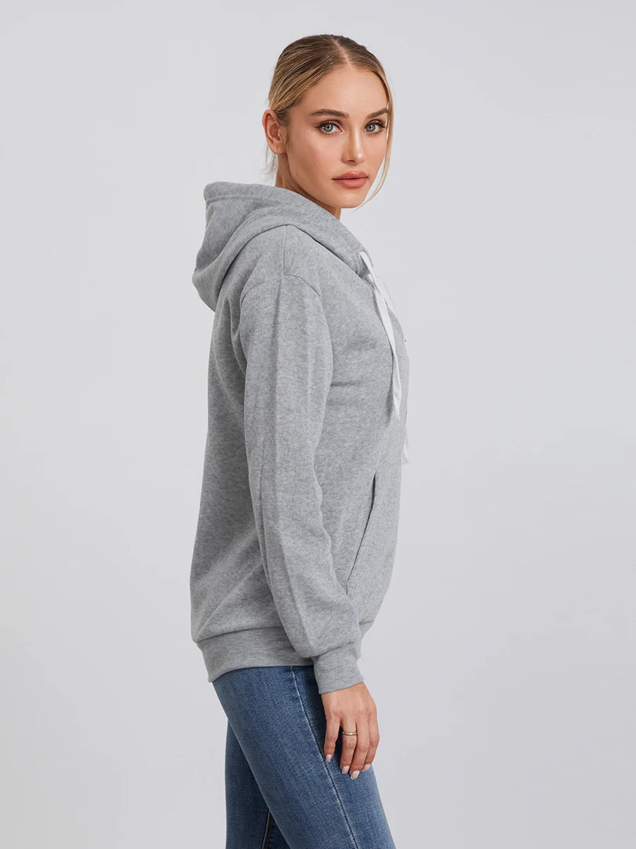 Women s Zip Up Hoodies Long Sleeve Solid Color Classic Fit Sweatshirts Jackets Streetwear Tops
