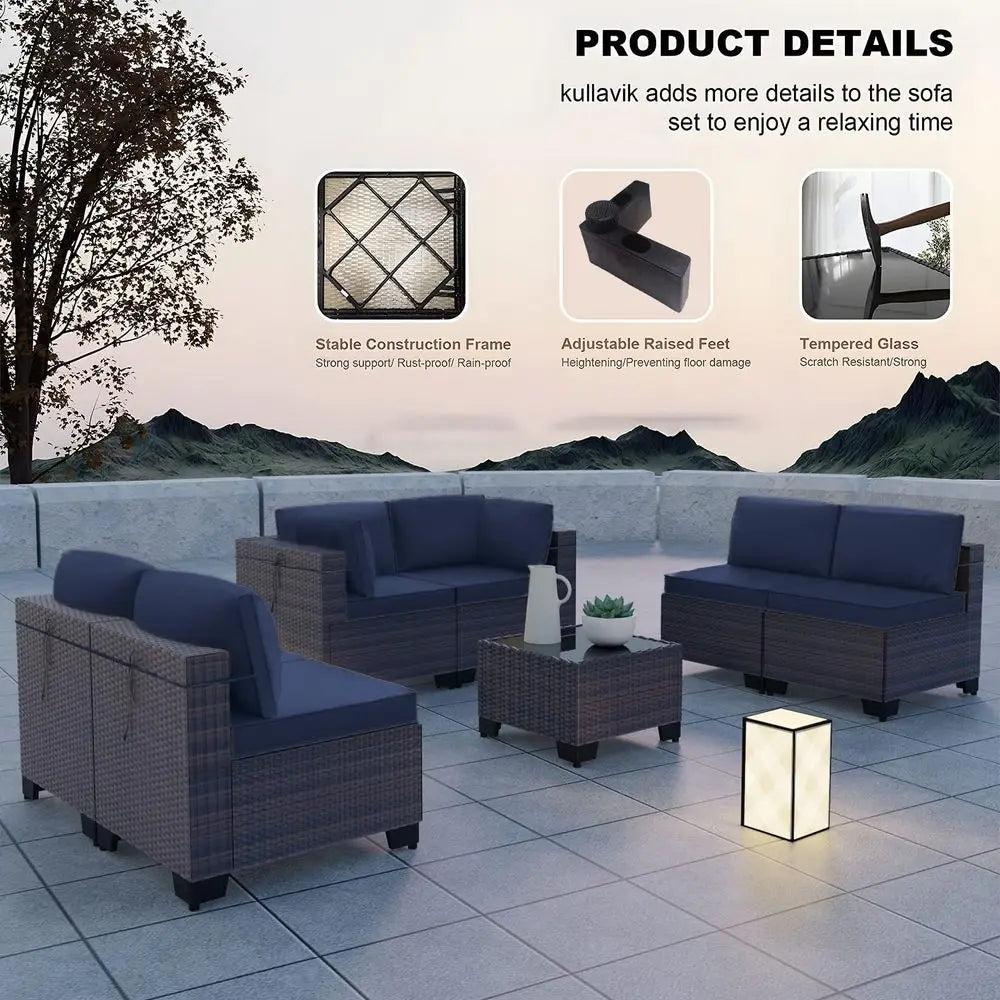 7 Pieces Outdoor Patio Furniture, Wicker Sectional Sofa