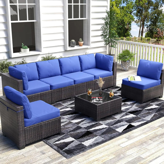 7-Piece Rattan Wicker Sectional Modular Sofa Set