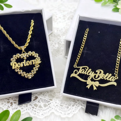 Custom Name Heart Frame Necklace Earrings Diamond