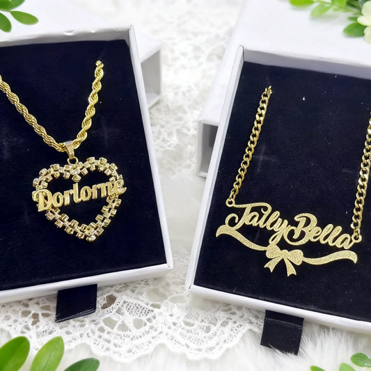 Custom Name Heart Frame Necklace Earrings Diamond