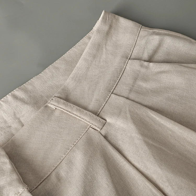 2 Pcs Office Pant Suits Solid Beige Wide Leg