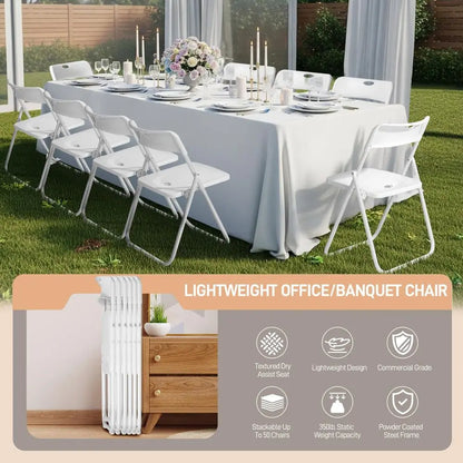 10 Pcs Folding Chair, Lightweight Foldable Plastic Reinforced Metal