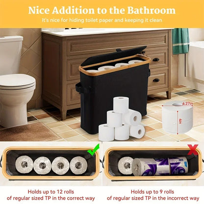 Bamboo toilet paper holder with lid organizer