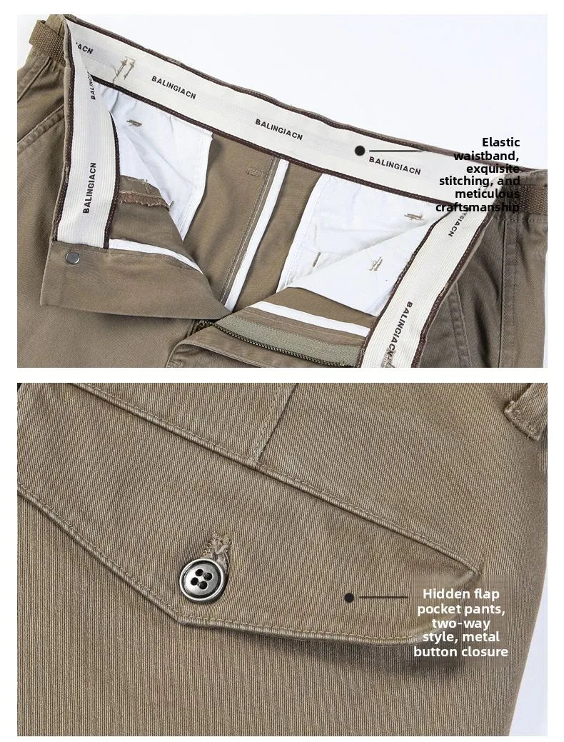 Casual Cotton Pants, Loose Straight Leg Workwear