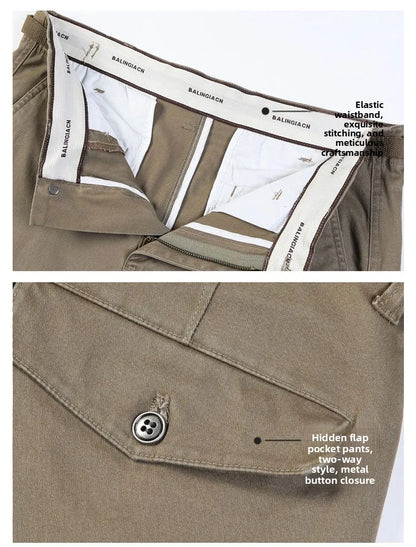 Casual Cotton Pants, Loose Straight Leg Workwear