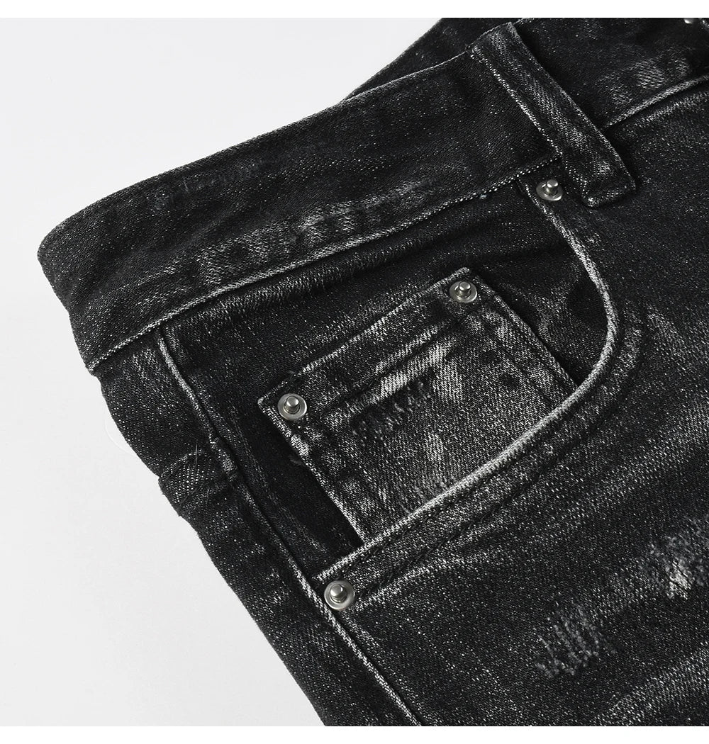 Men Ripped Distressed Black Slim Tapered Jeans