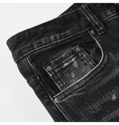 Men Ripped Distressed Black Slim Tapered Jeans
