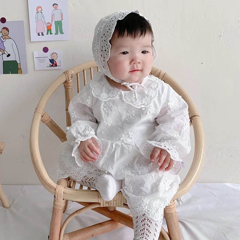 Baby Girls Long Sleeve Flower Embroidery Jumpsuit