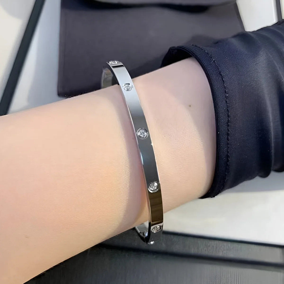 Diamond Cuff Women Bracelet Gold Tone