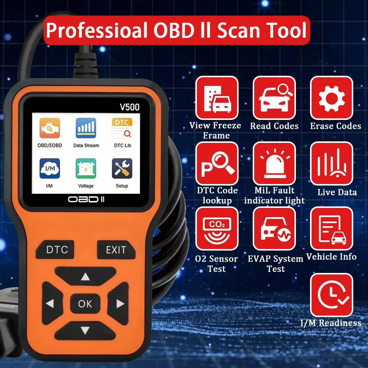 Scanner Diagnostic Tool Code Reader, Voltage Tester