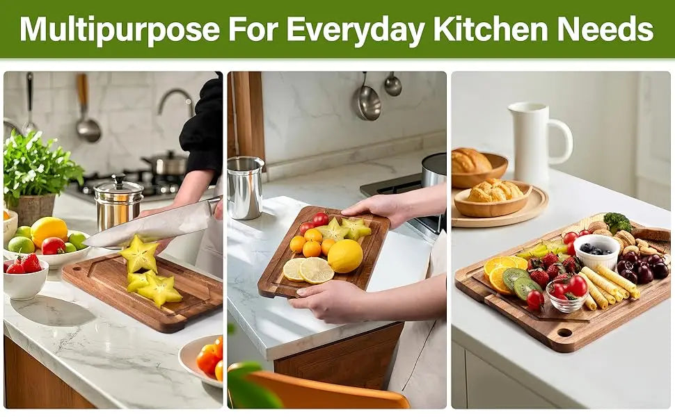 3 Pcs Acacia Wood Cutting Boards with Juice Groove