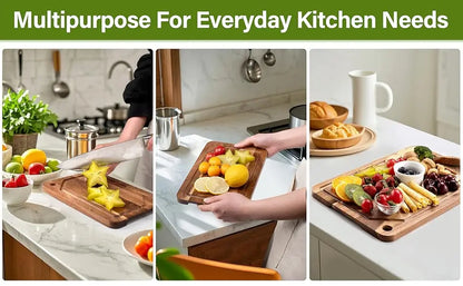 3 Pcs Acacia Wood Cutting Boards with Juice Groove