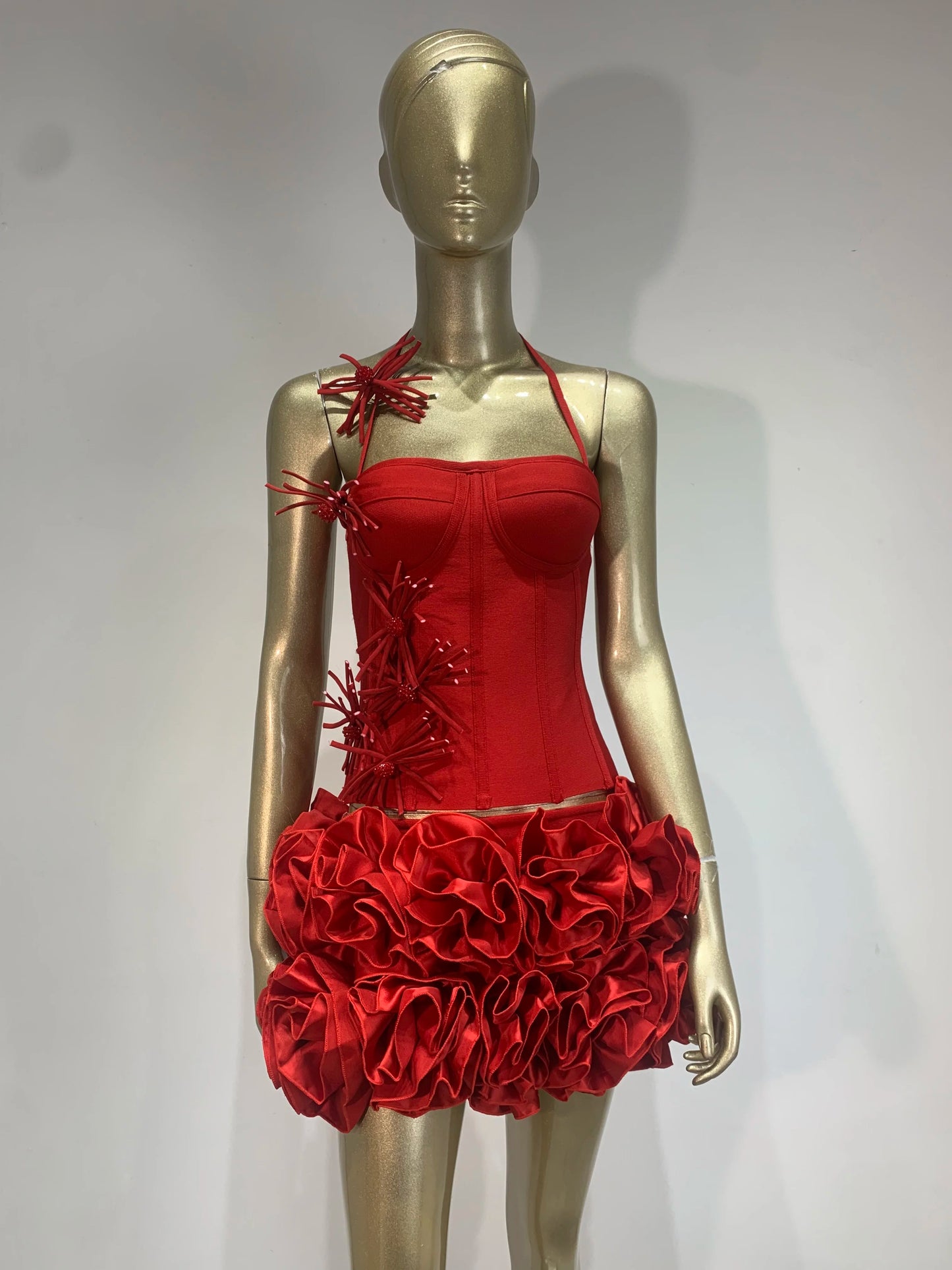 2 Pcs Women Sexy Strapless Dress Nightclub Party Wear