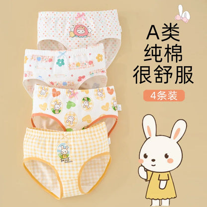 4 Pcs Girls Cotton Antibacterial Breathable Toddler Cartoon Briefs