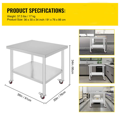 Stainless Steel Commercial Work Table Caster Wheels