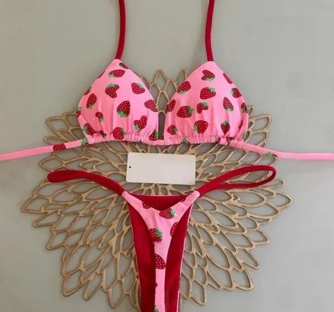 Print Sexy Bikini Sets Halter Lace-up  Beach