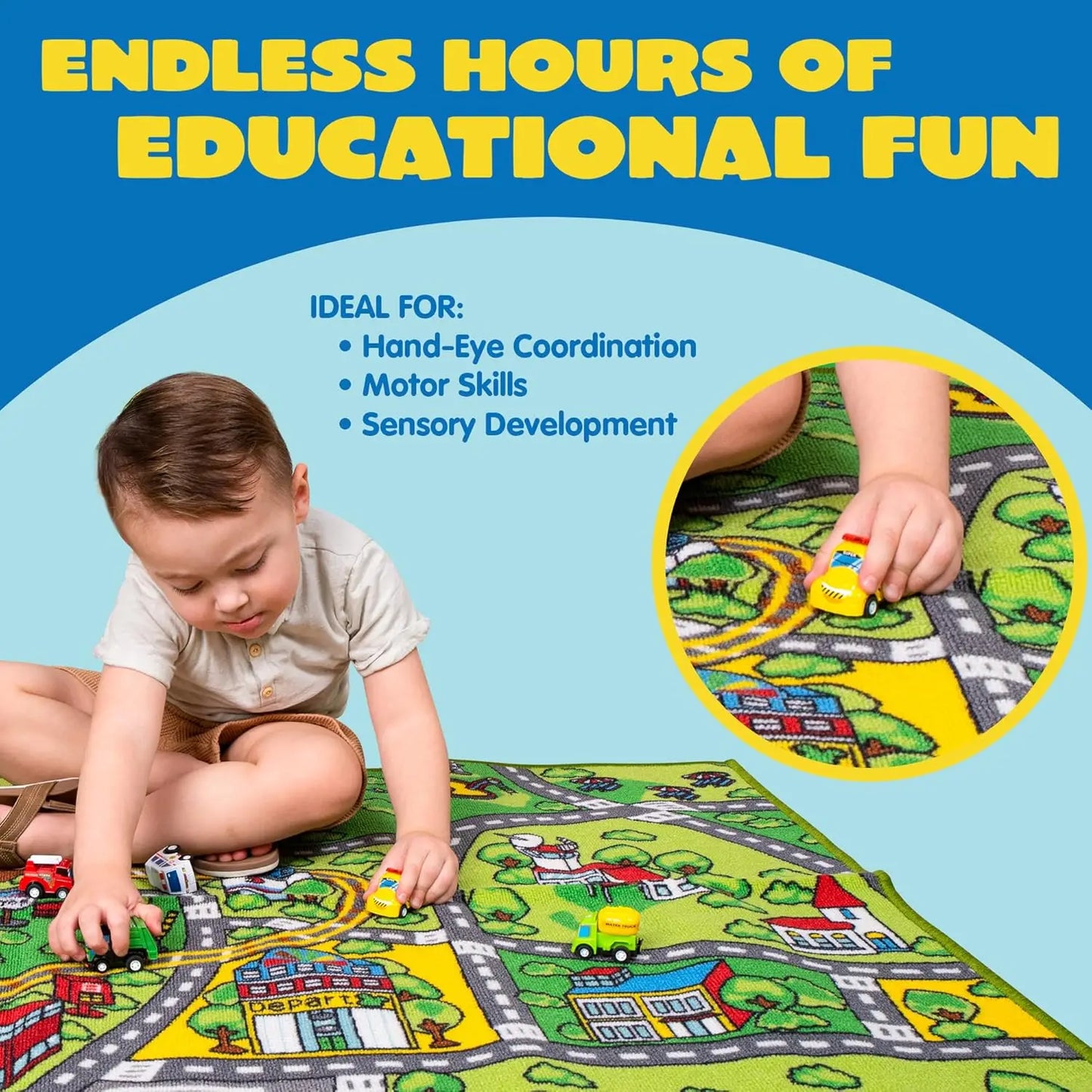 Carpet Playmat w/ 12 Cars Pull-Back Vehicle