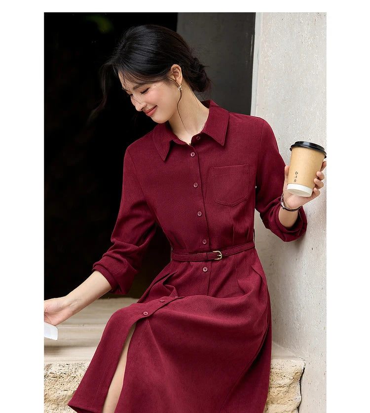 Woman Red Long Dress French Style Vintage