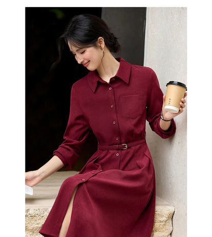 Woman Red Long Dress French Style Vintage