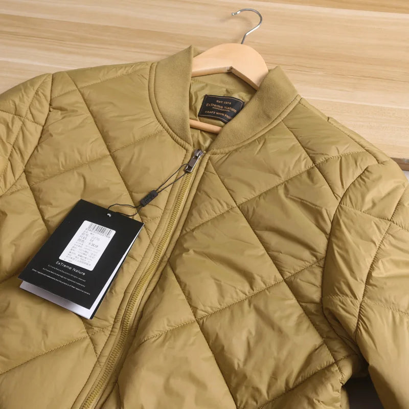 Men's Cotton Jacket with Quilted Diamond Pattern